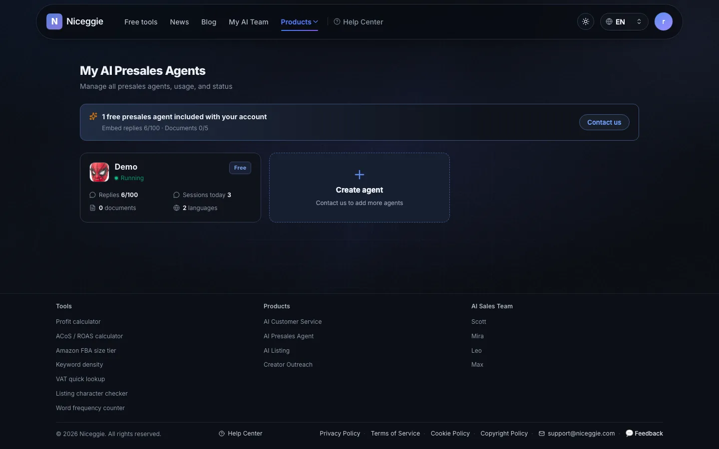 My AI Presales Agents console