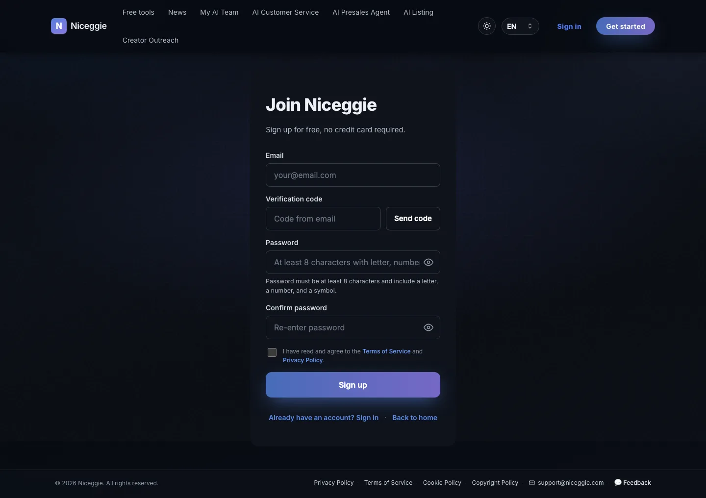 Register page