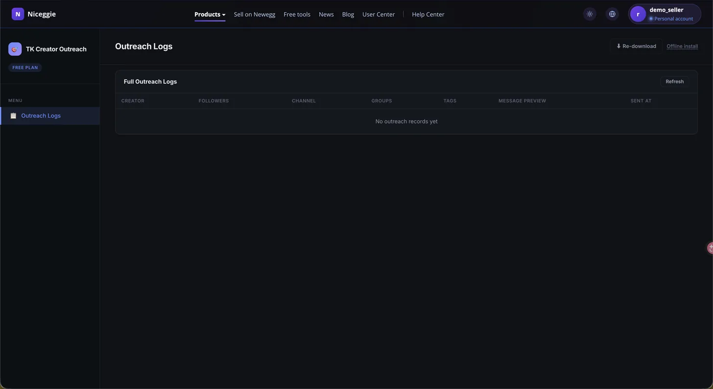 Outreach Logs console