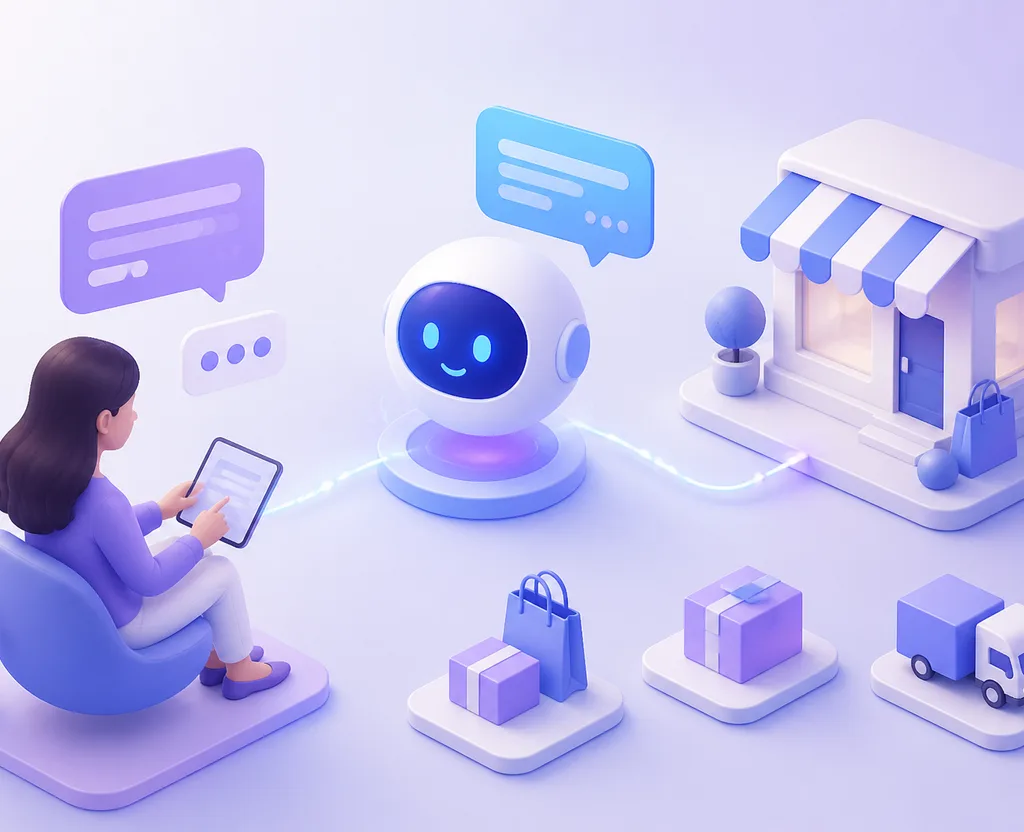 AI 售前顾问即时与访客对话的示意插画