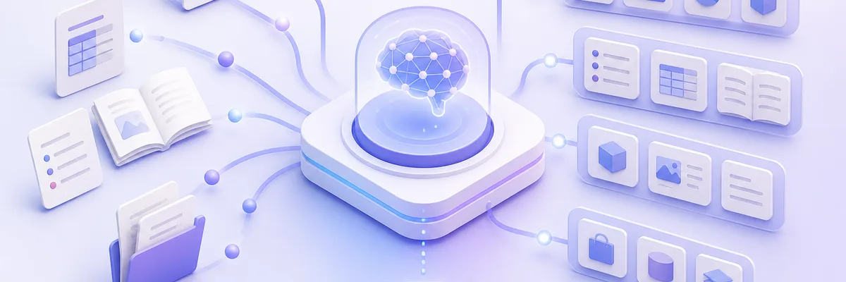 产品资料整理进 AI 知识库的示意插画